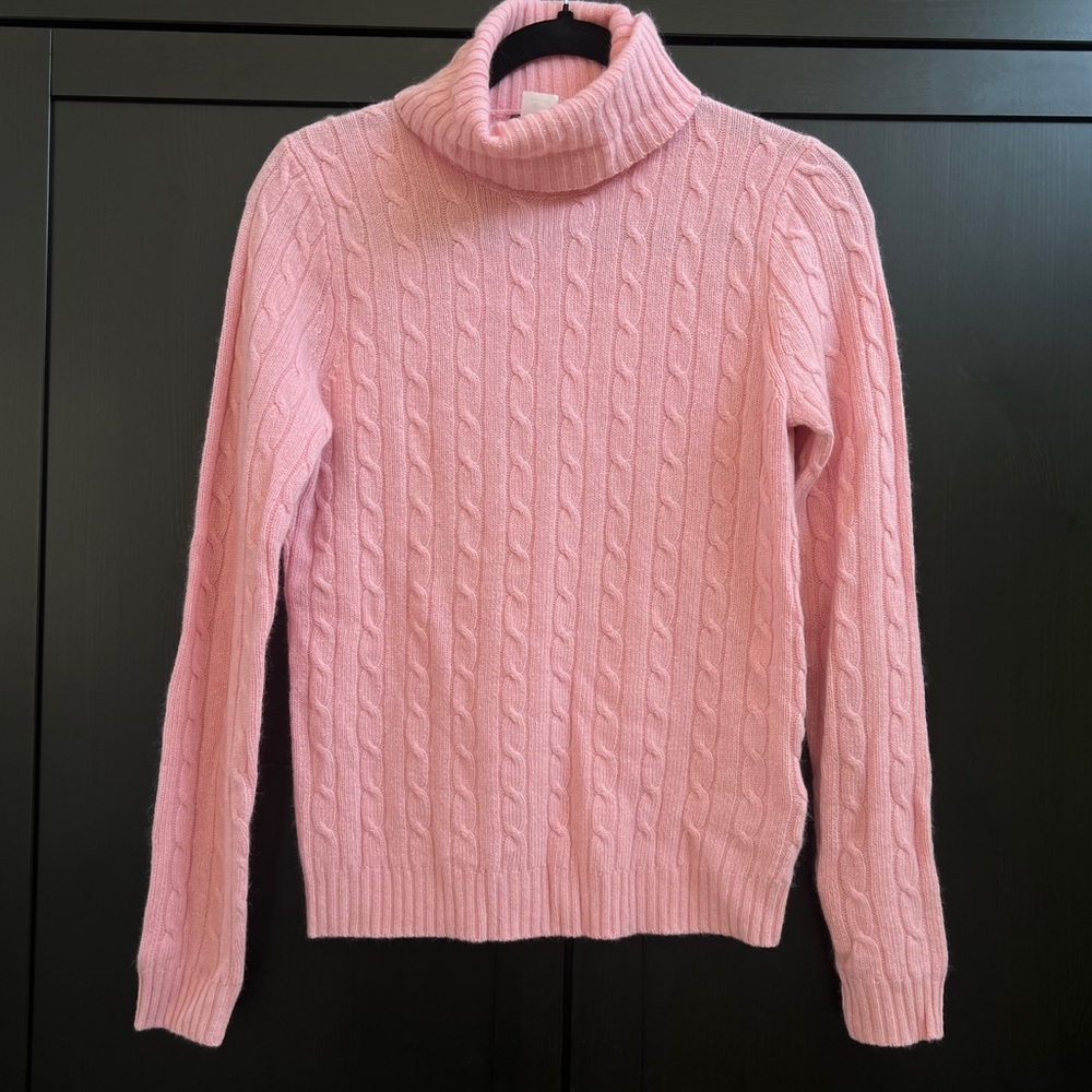 J. Crew Vintage Cableknit Turtleneck Merino/Cashmere Blend Size S Heathered Pink